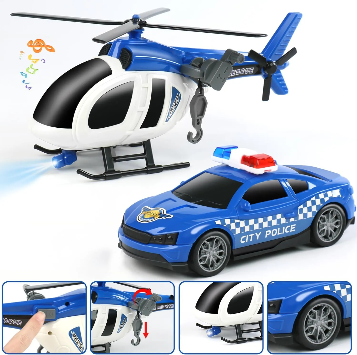 Dwi Dowellin 27" Large Friction Powered Police Truck Toy with Car and Helicopter,Semi Truck Toys for 3 4 5 6 Years Old Toddlers Kids Boys & Girls Gift