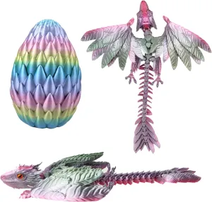 Dynamic 3D Printed Dragon Eggs with Dragon Inside，Wings Movable Feathered Wyvern,Full Articulated Crystal Flying Fidget Archaeoptera Animals Toy