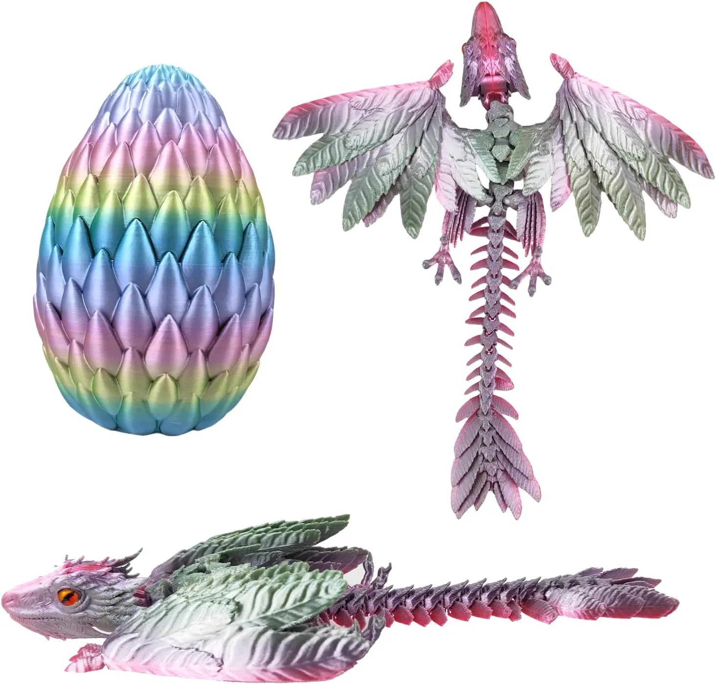 Dynamic 3D Printed Dragon Eggs with Dragon Inside，Wings Movable Feathered Wyvern,Full Articulated Crystal Flying Fidget Archaeoptera Animals Toy