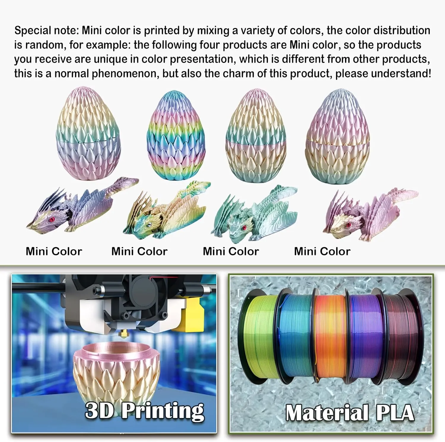 Dynamic 3D Printed Dragon Eggs with Dragon Inside，Wings Movable Feathered Wyvern,Full Articulated Crystal Flying Fidget Archaeoptera Animals Toy