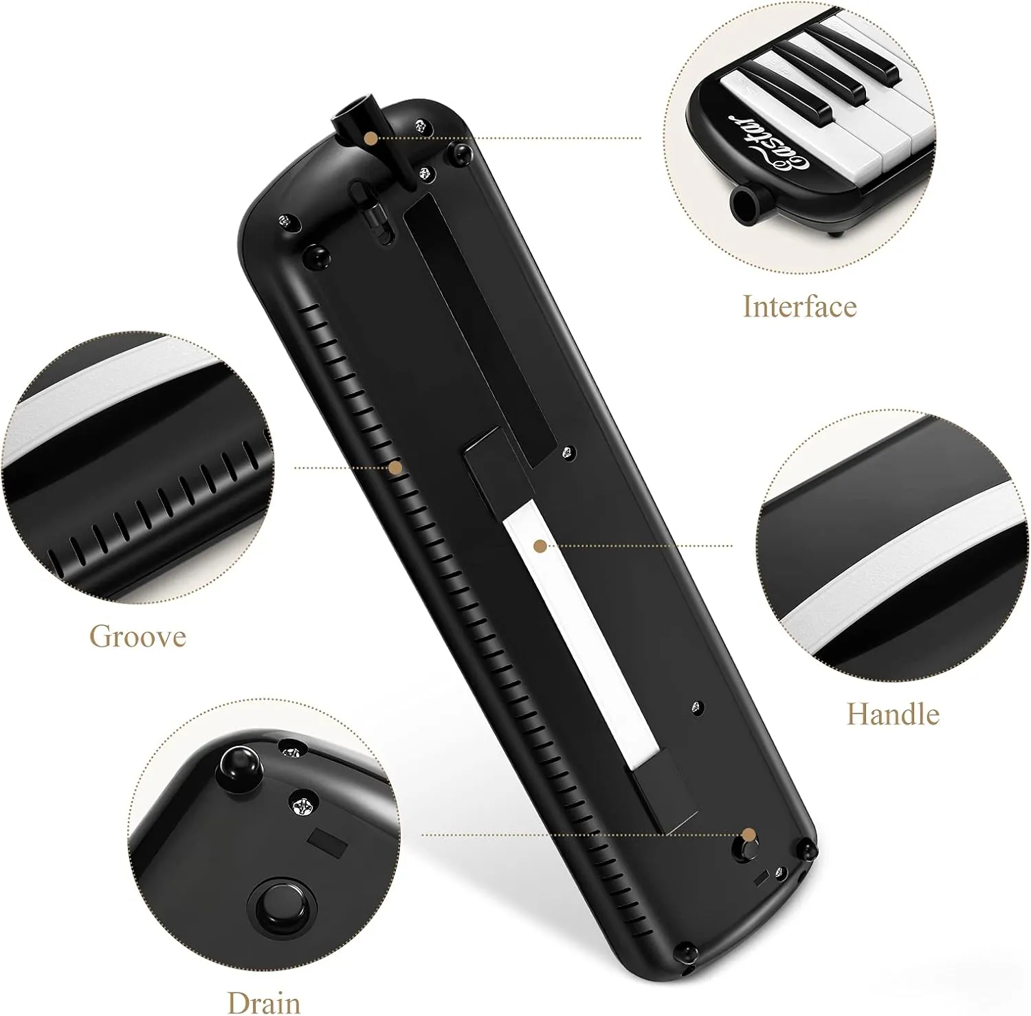 Eastar 32 Keys Melodica Instrument, Soprano Melodica Air Piano Keyboard Pianica with 2 Soft Long Tubes, Short Mouthpieces, Carrying Bag, Black