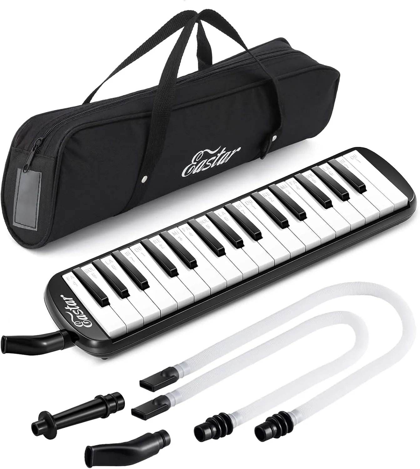 Eastar 32 Keys Melodica Instrument, Soprano Melodica Air Piano Keyboard Pianica with 2 Soft Long Tubes, Short Mouthpieces, Carrying Bag, Black
