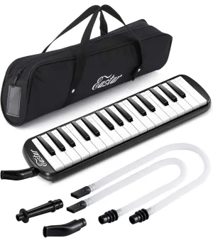Eastar 32 Keys Melodica Instrument, Soprano Melodica Air Piano Keyboard Pianica with 2 Soft Long Tubes, Short Mouthpieces, Carrying Bag, Black
