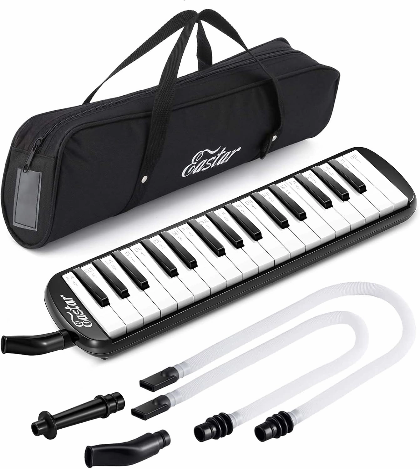 Eastar 32 Keys Melodica Instrument, Soprano Melodica Air Piano Keyboard Pianica with 2 Soft Long Tubes, Short Mouthpieces, Carrying Bag, Black