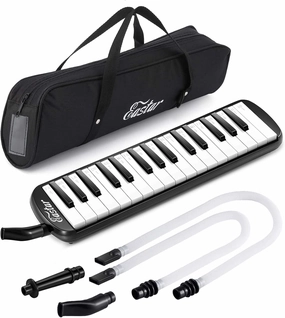 Eastar 32 Keys Melodica Instrument, Soprano Melodica Air Piano Keyboard Pianica with 2 Soft Long Tubes, Short Mouthpieces, Carrying Bag, Black