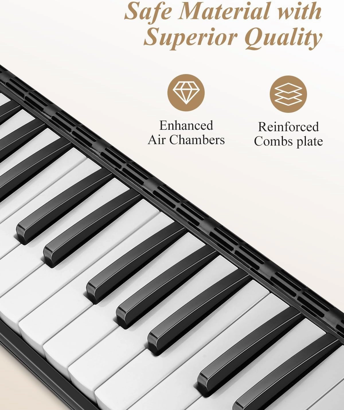 Eastar 37 Keys Melodica Instrument, Soprano Melodica Air Piano Keyboard Pianica with 2 Soft Long Tubes, Short Mouthpieces, Carrying Bag, Black