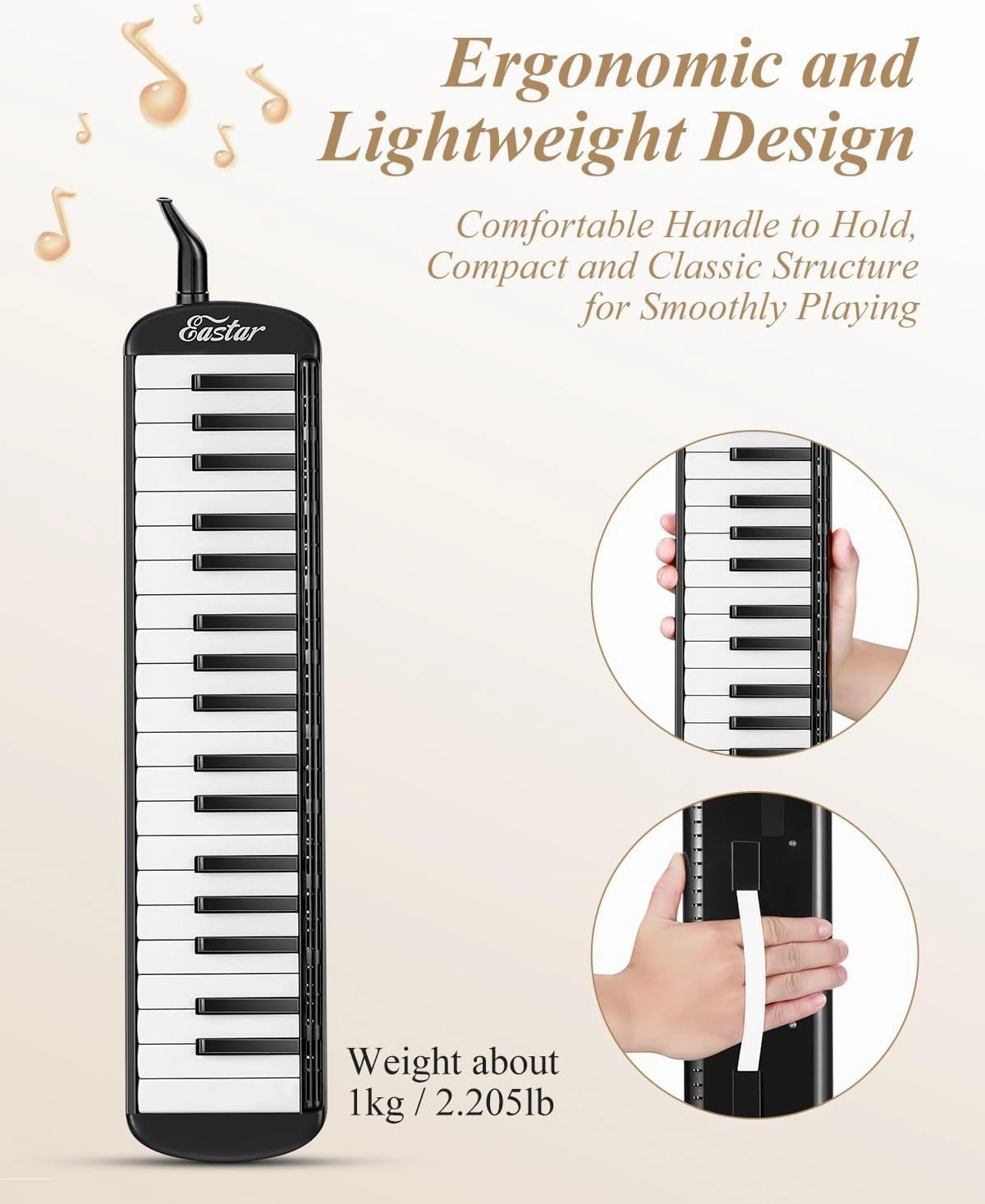 Eastar 37 Keys Melodica Instrument, Soprano Melodica Air Piano Keyboard Pianica with 2 Soft Long Tubes, Short Mouthpieces, Carrying Bag, Black