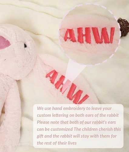 Easter Personalized Baby Gifts, Bunny Stuffed Animal for Babies with Embroidered Child's Name, Handmade Custom Plush Rabbit Toy for Girl Boy, Customized Cute Baby Items for Newborn, Kids