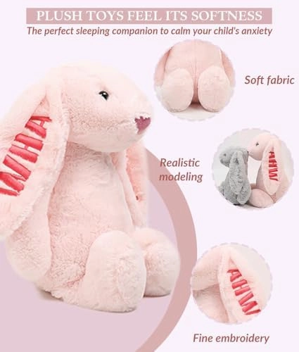 Easter Personalized Baby Gifts, Bunny Stuffed Animal for Babies with Embroidered Child's Name, Handmade Custom Plush Rabbit Toy for Girl Boy, Customized Cute Baby Items for Newborn, Kids