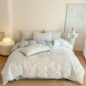 EAVD Garden Botanical Floral Duvet Cover Queen Soft Cotton Chic Shabby Floral Leaves Pattern Bedding Set with 2 Pillowcases Fresh Cute Botanical Comforter Cover with Zipper Closure