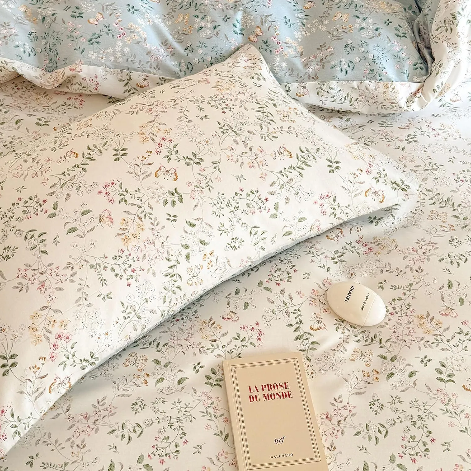 EAVD Garden Botanical Floral Duvet Cover Queen Soft Cotton Chic Shabby Floral Leaves Pattern Bedding Set with 2 Pillowcases Fresh Cute Botanical Comforter Cover with Zipper Closure