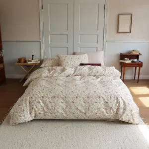 EAVD Queen Cotton Duvet Cover Floral Bedding Set for Girls Women Fresh Garden Red Pink Floral Duver Cover with Zipper Closure Vintage Style Botanical Duvet Cover Set for All-Season