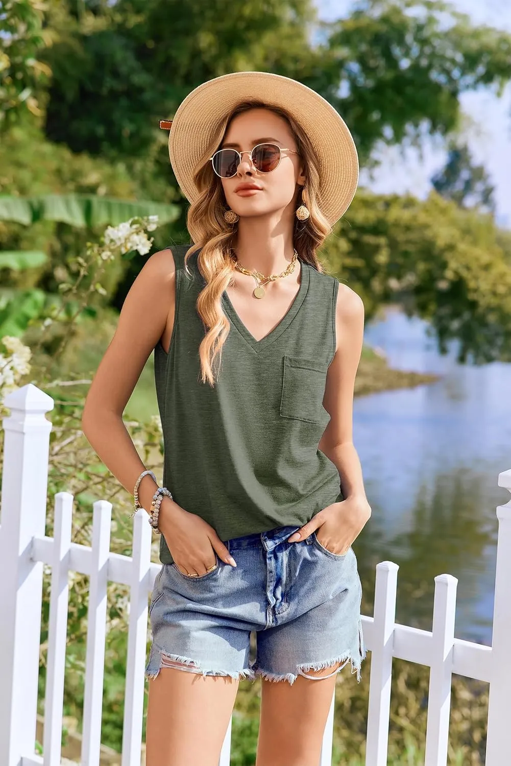Ekouaer Pajamas for Women Set Cute Pjs Soft Sleepwear Summer Sleeveless Tops and Shorts Travel Lounge Sets with Pockets