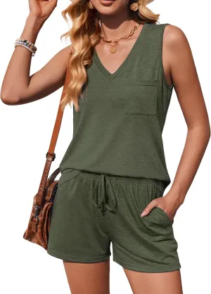 Ekouaer Pajamas for Women Set Cute Pjs Soft Sleepwear Summer Sleeveless Tops and Shorts Travel Lounge Sets with Pockets