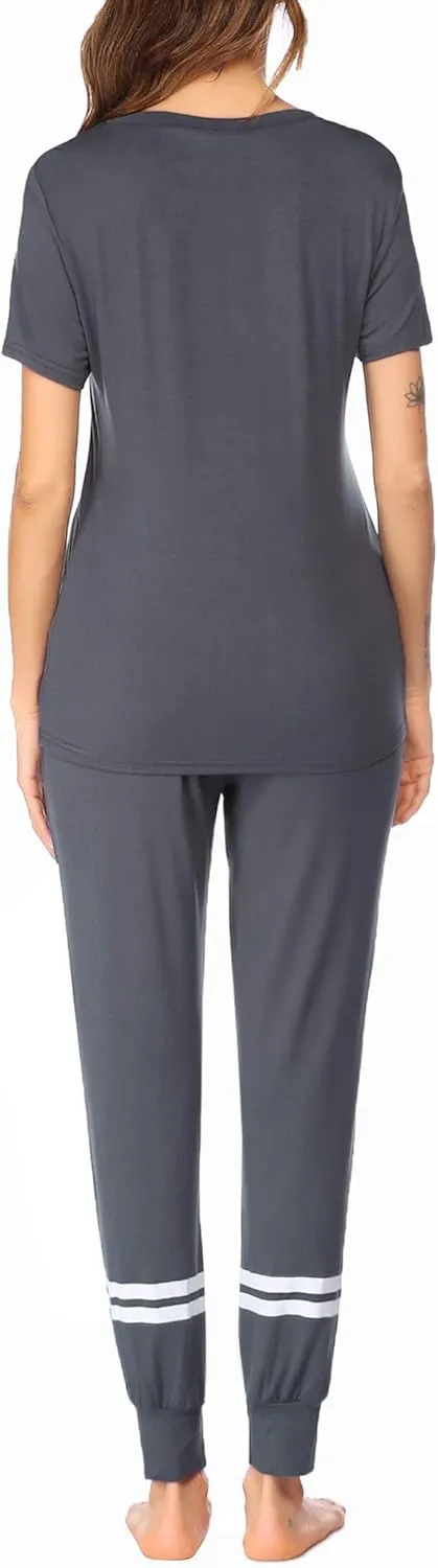 Ekouaer Womens Pajamas Set Short Sleeve Sleepwear Tops with Long Pants Pjs Set Print Nightwear