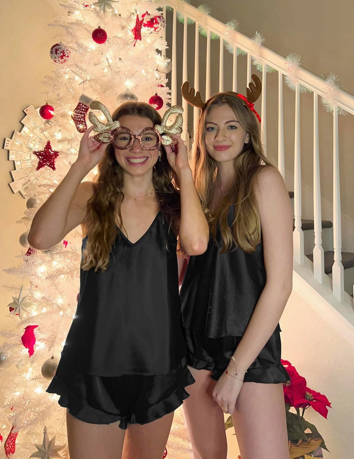 Ekouaer Satin Pajama Set for Women Silk Pjs for Women Set Camisole Top and Shorts with Ruffle Sleepwear