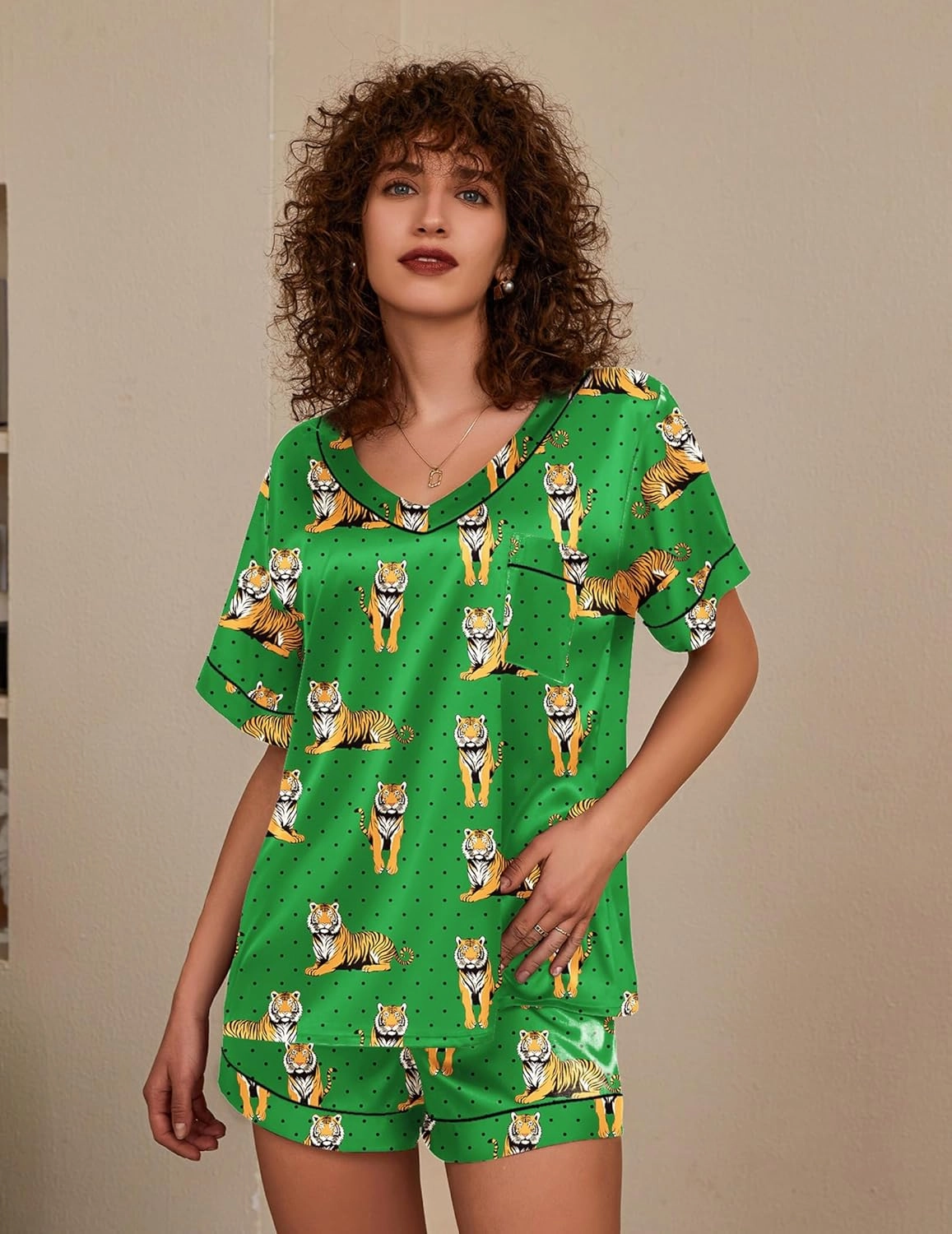 Ekouaer Silk Pajama for Women Short Sleeve Satin Pj Set Two Piece Soft Sleepwear Loungewear, S-XXL