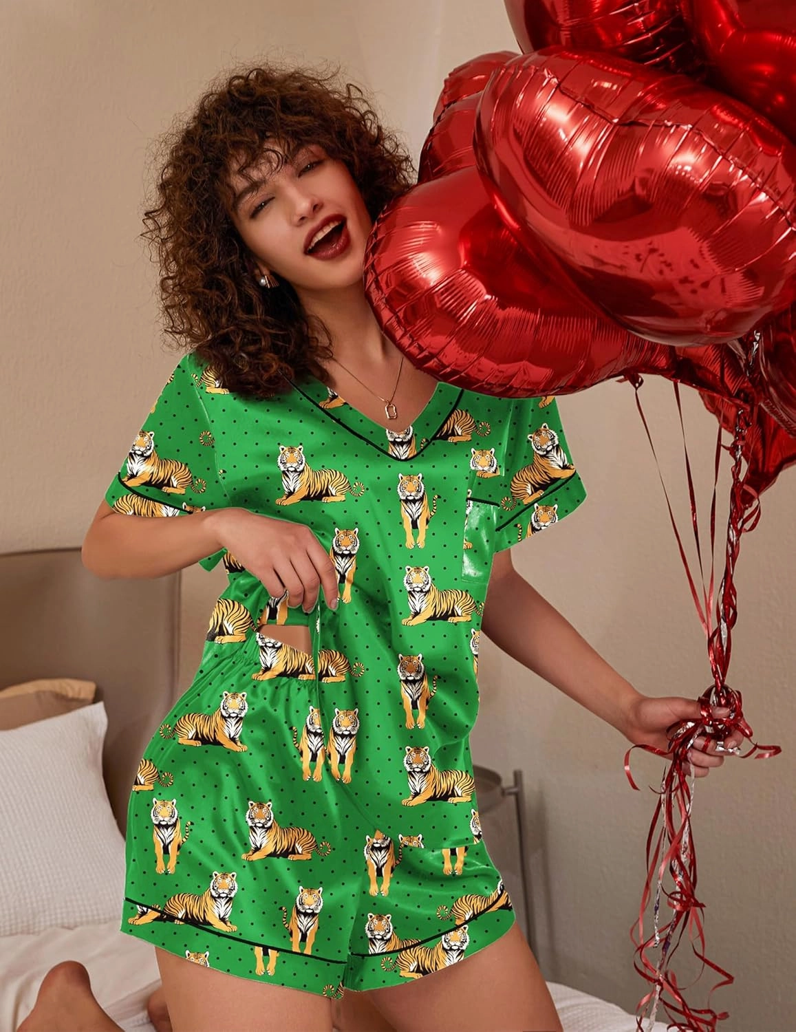 Ekouaer Silk Pajama for Women Short Sleeve Satin Pj Set Two Piece Soft Sleepwear Loungewear, S-XXL