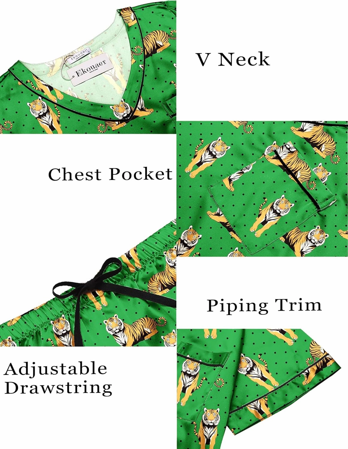 Ekouaer Silk Pajama for Women Short Sleeve Satin Pj Set Two Piece Soft Sleepwear Loungewear, S-XXL