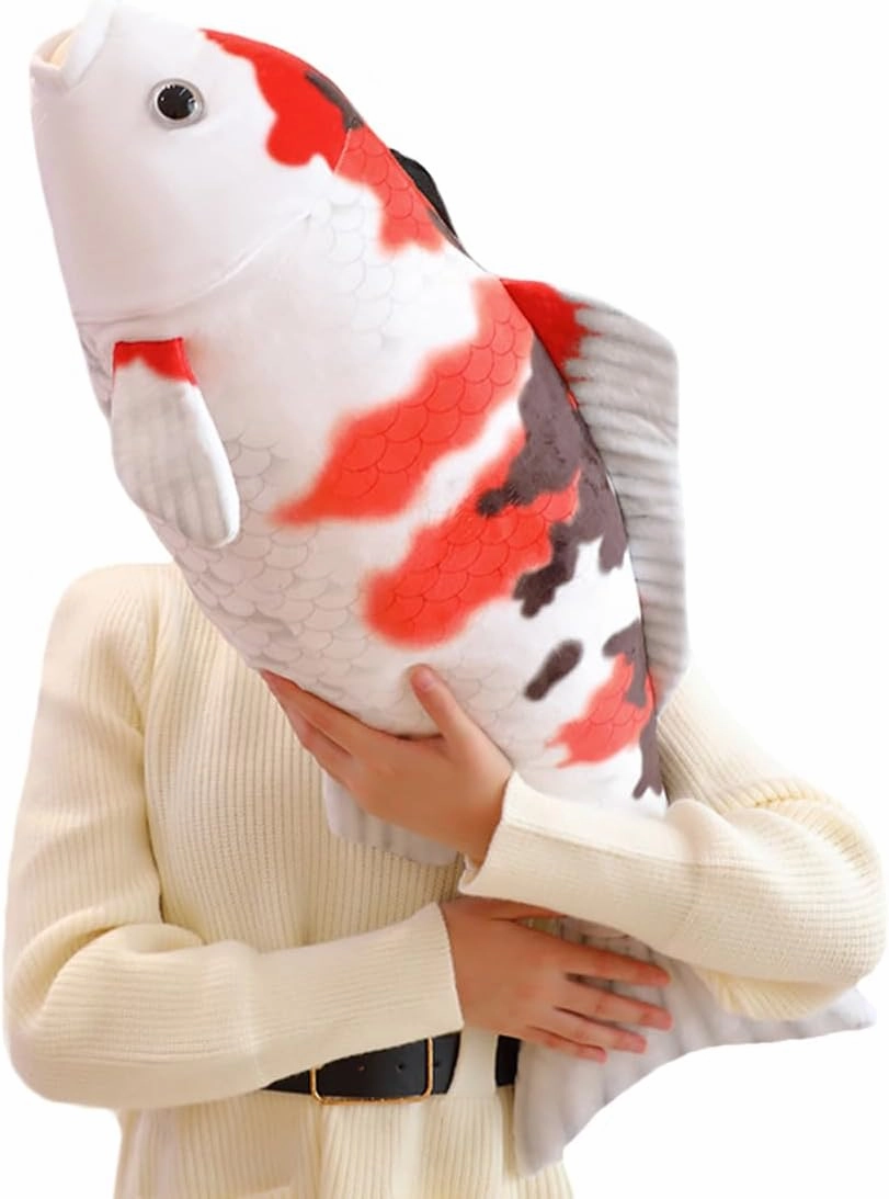 ELAINREN 3D Lifelike Fish Shape Plush Pillow Soft Big Carp Stuffed Toy Cushion,Giant Simulation Goldfish Plushie Gifts/29.5''