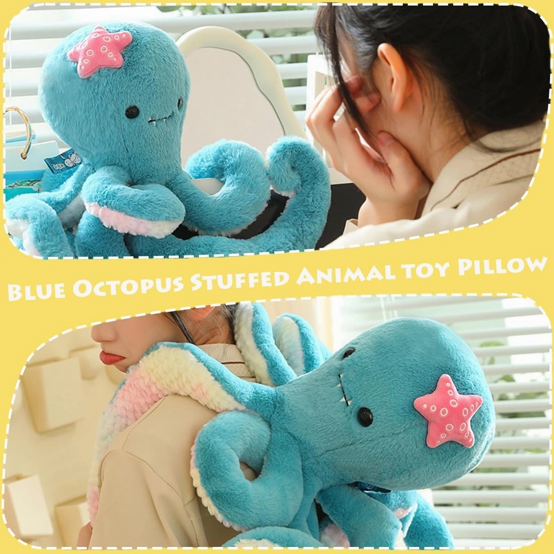 ELAINREN Blue Octopus Giant Plush Pillow, Realistic Octopus Stuffed Ocean Animals, Real Life Plushie Marine Squid Octopus Toy Gifts/19.6''