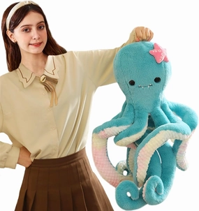 ELAINREN Blue Octopus Giant Plush Pillow, Realistic Octopus Stuffed Ocean Animals, Real Life Plushie Marine Squid Octopus Toy Gifts/19.6''