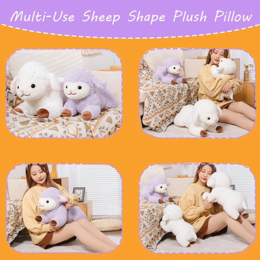 ELAINREN Cuddle Purple Sheep Plush Pillow Super Soft Lamb Stuffed Toy Soft Pillow Fluffy Alpaca Plushie Dolls Gifts/19.6''