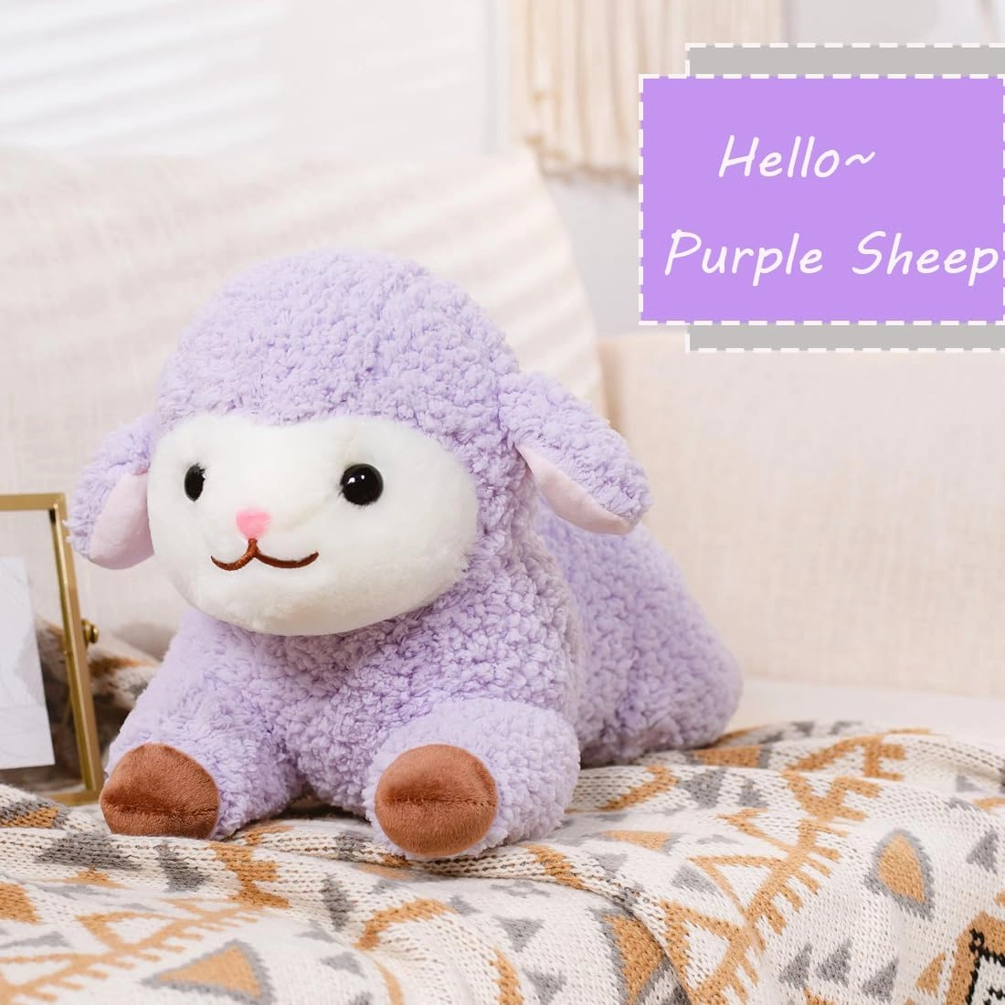 ELAINREN Cuddle Purple Sheep Plush Pillow Super Soft Lamb Stuffed Toy Soft Pillow Fluffy Alpaca Plushie Dolls Gifts/19.6''