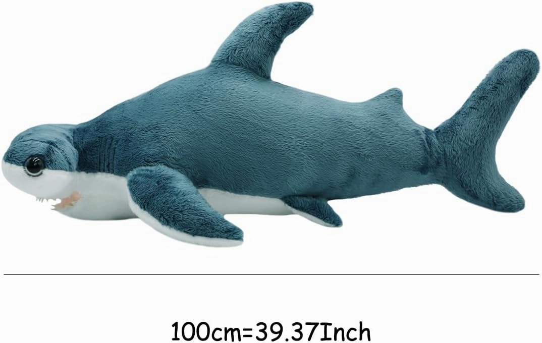 ELAINREN Lifelike Hammerhead Plush Toy Ultra-Soft Hammer Head Shark Stuffed Pillow Cuddly Blue Whale Plushie Cushion/39.37''