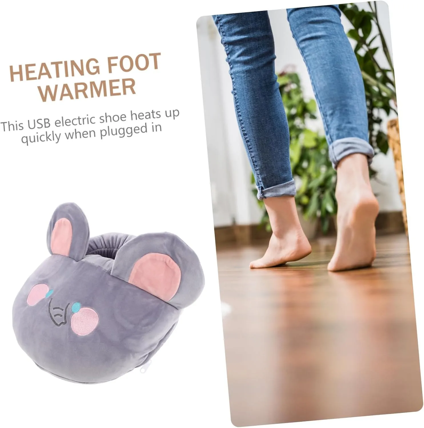 Electric Heating Shoes Plush Material Rechargeable Foot Warmer for Home Dorm and Office