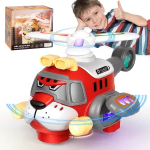 Electric Helicopter Toy for Toddlers 1-3,Airplane Toy with Cool LED Lights & Sounds,360° Rotating Propeller Automatic Bump and Go Light Up Toy for Toddlers boys Girls age 2 4-7 Birthday (Tiger Style)