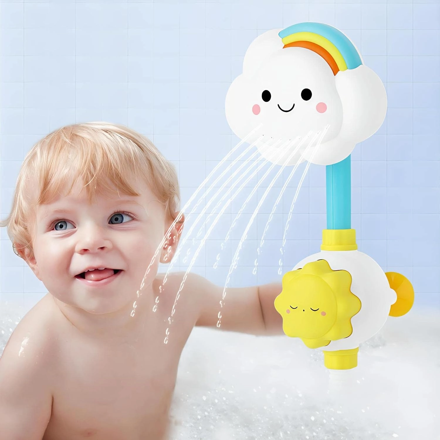 Electric Shower Bath Toy Sprinkler Head - Rainbow Cloud Spray Water Baby Toddler Toy for Kids Bathtub and Bathtime Fun