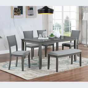 Elegant 6-Piece Kitchen Dining Set for Family Gatherings, Rectangular Table with 4 Upholstered Chairs and Bench, Gray