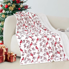 Elegant Comfort Reversible and Ultra-Plush Flannel Fleece-Winter Christmas Sherpa Throw- Lightweight Soft and Cozy-Holiday Decorative Throw, Perfect for Lounging, 50 x 60 inches, Red Cardinal