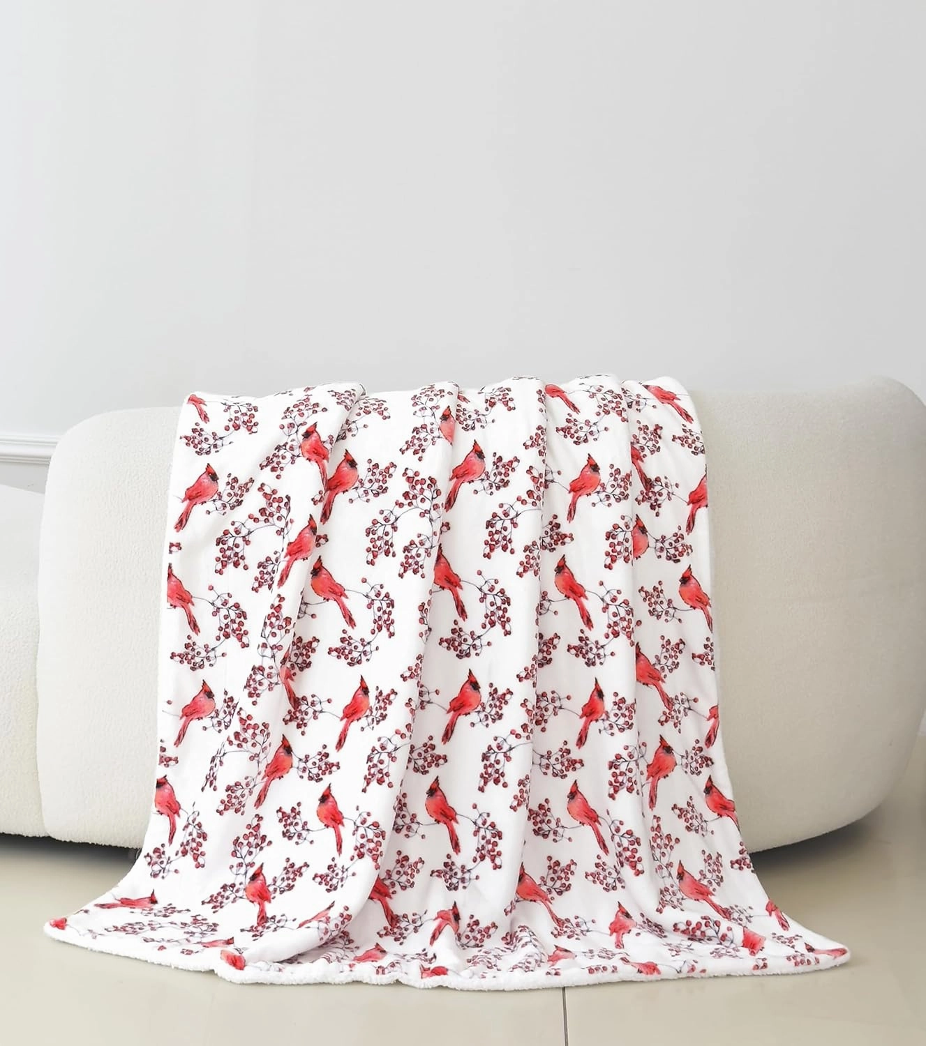 Elegant Comfort Reversible and Ultra-Plush Flannel Fleece-Winter Christmas Sherpa Throw- Lightweight Soft and Cozy-Holiday Decorative Throw, Perfect for Lounging, 50 x 60 inches, Red Cardinal