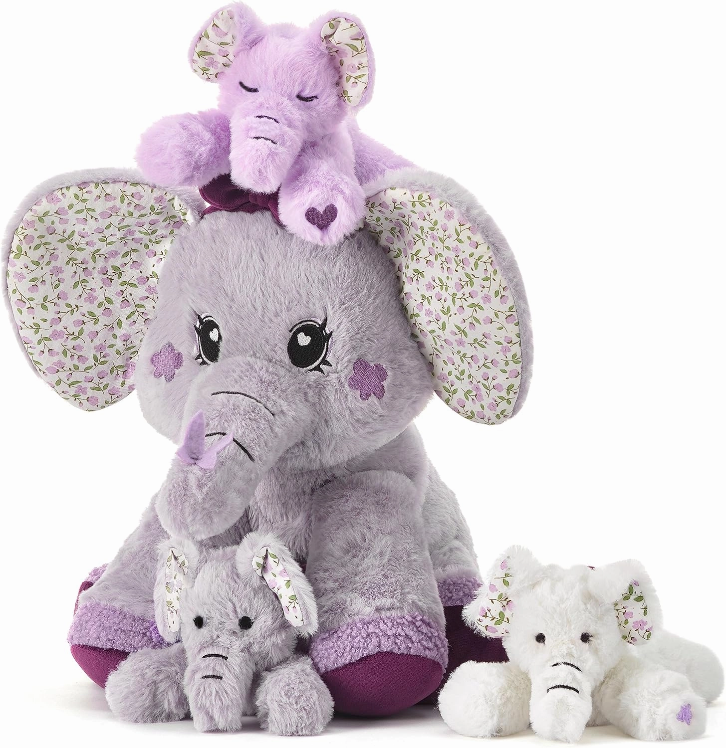 Elephant Mommy Stuffed Animal Mom and Baby Plush Toy, Cute 13" Small Soft Mama Family Set Toys with Mini Little Babies,Gifts for Kid