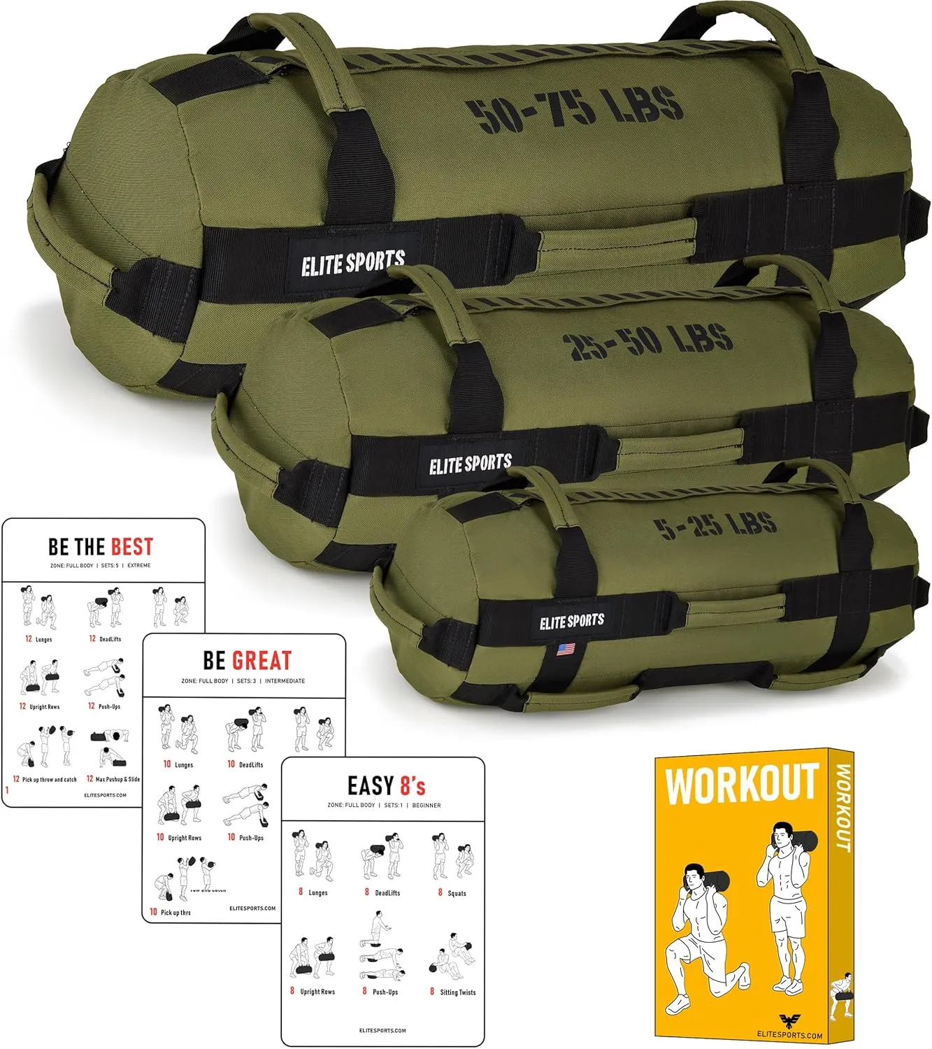 Elite Sports Workout Sandbag for Versatile, Intensive Core Muscles Fitness, Strength Training with Strategic Handle Placement (Unfilled)