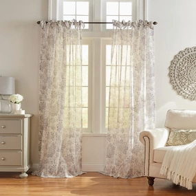 Elrene Home Fashions Westport Floral Cottagecore Tie-Top Sheer Window Curtain Panel, 52"W x 84"L (Pack of 1), Gray