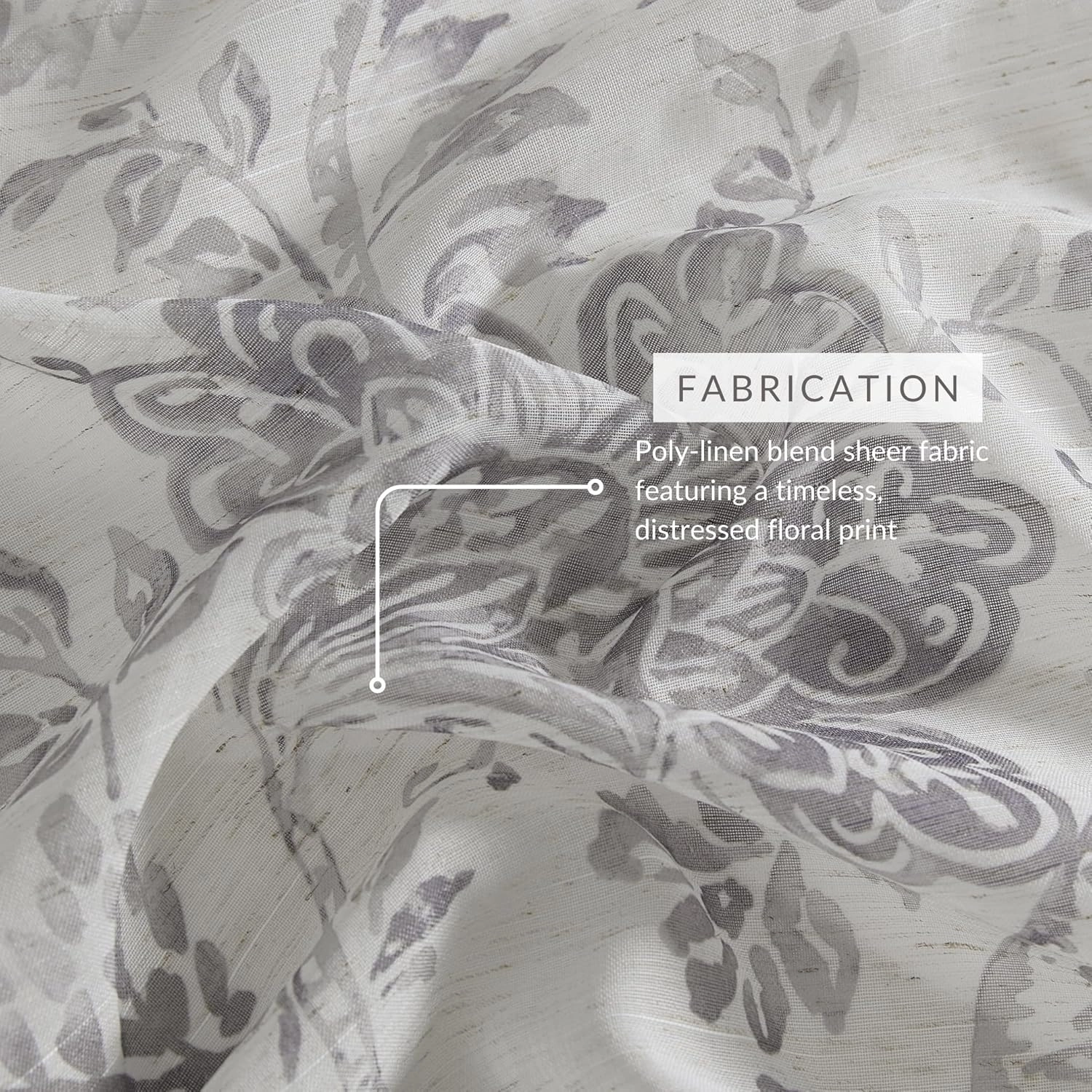 Elrene Home Fashions Westport Floral Tie-Top Sheer Window Curtain, 52" x 95" (1 Panel), Grey