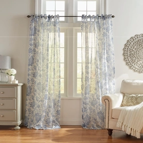Elrene Home Fashions Westport Floral Tie-Top Sheer Window Curtain Panel, 52" x 84" (1), Indigo