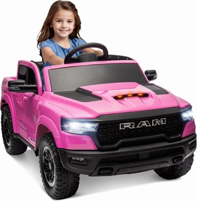 ENYOPRO 12V Ram 1500 Electric Ride On Truck for Kids, Remote Control Ride On Car for Toddlers, Electric Power Car w/4 Wheels Shock Absorption, Soft Start, 2 Speeds, LED Lights, BT/USB/MP3 (Pink)