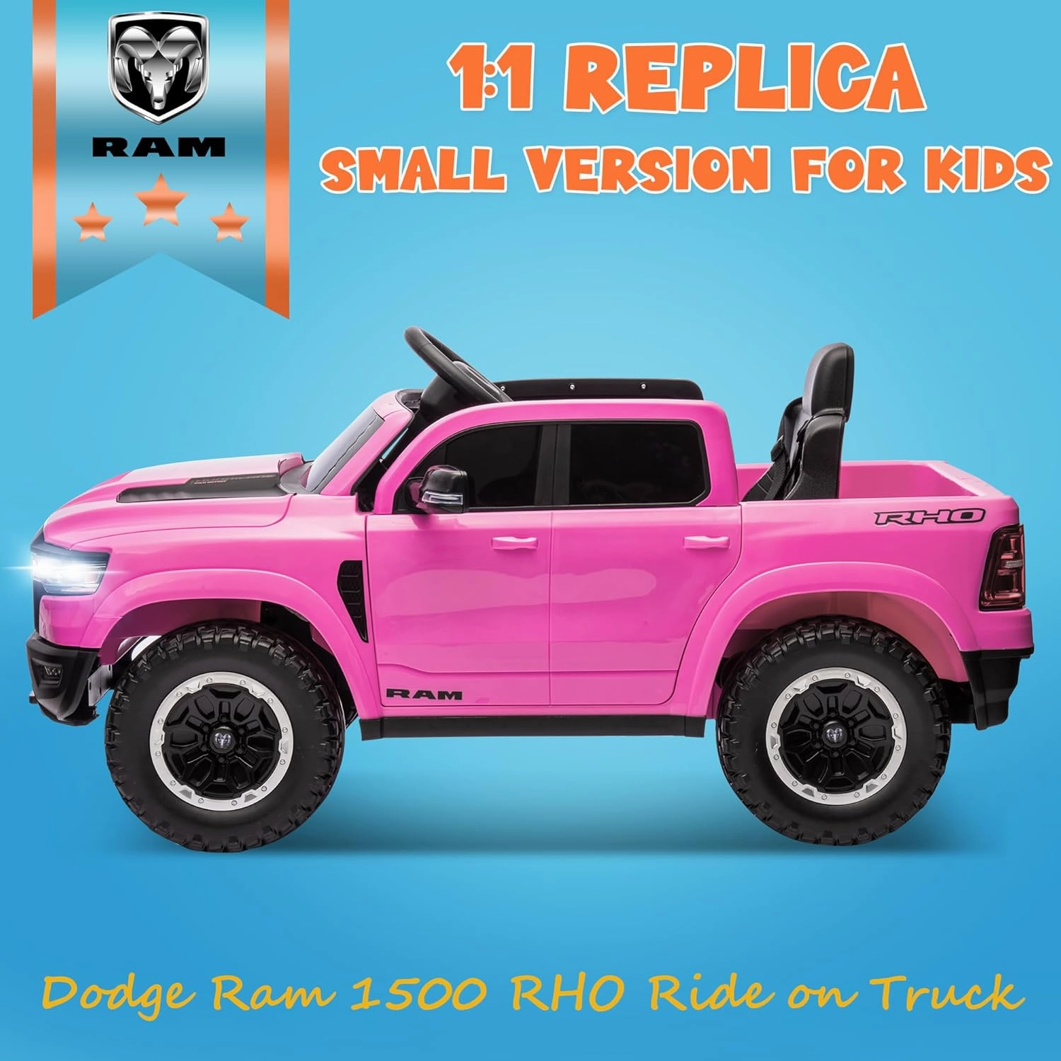 ENYOPRO 12V Ram 1500 Electric Ride On Truck for Kids, Remote Control Ride On Car for Toddlers, Electric Power Car w/4 Wheels Shock Absorption, Soft Start, 2 Speeds, LED Lights, BT/USB/MP3 (Pink)