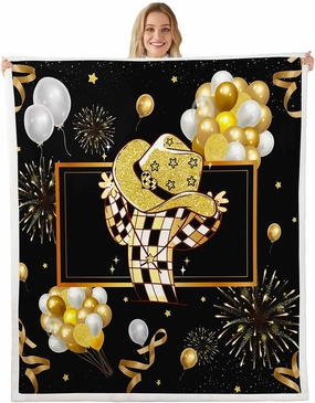 Erosebridal Cowgirl Hat Shoulder Bag Western Cowboy Fleece Blanket Baby 30"X40" Cute Glitter Stars Cactus Sherpa Blanket for Kids Boys Girls Teens Glitter Stars Ribbons Balloons Flannel Blanket