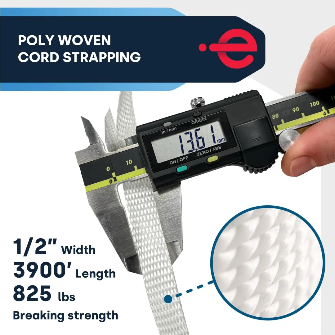 ESK Packaging® Woven Poly Cord Strapping - 1/2" x 3900 Foot x 825lbs Break Strength – Medium Duty, Weather-Resistant Flat Rope – 1 Roll