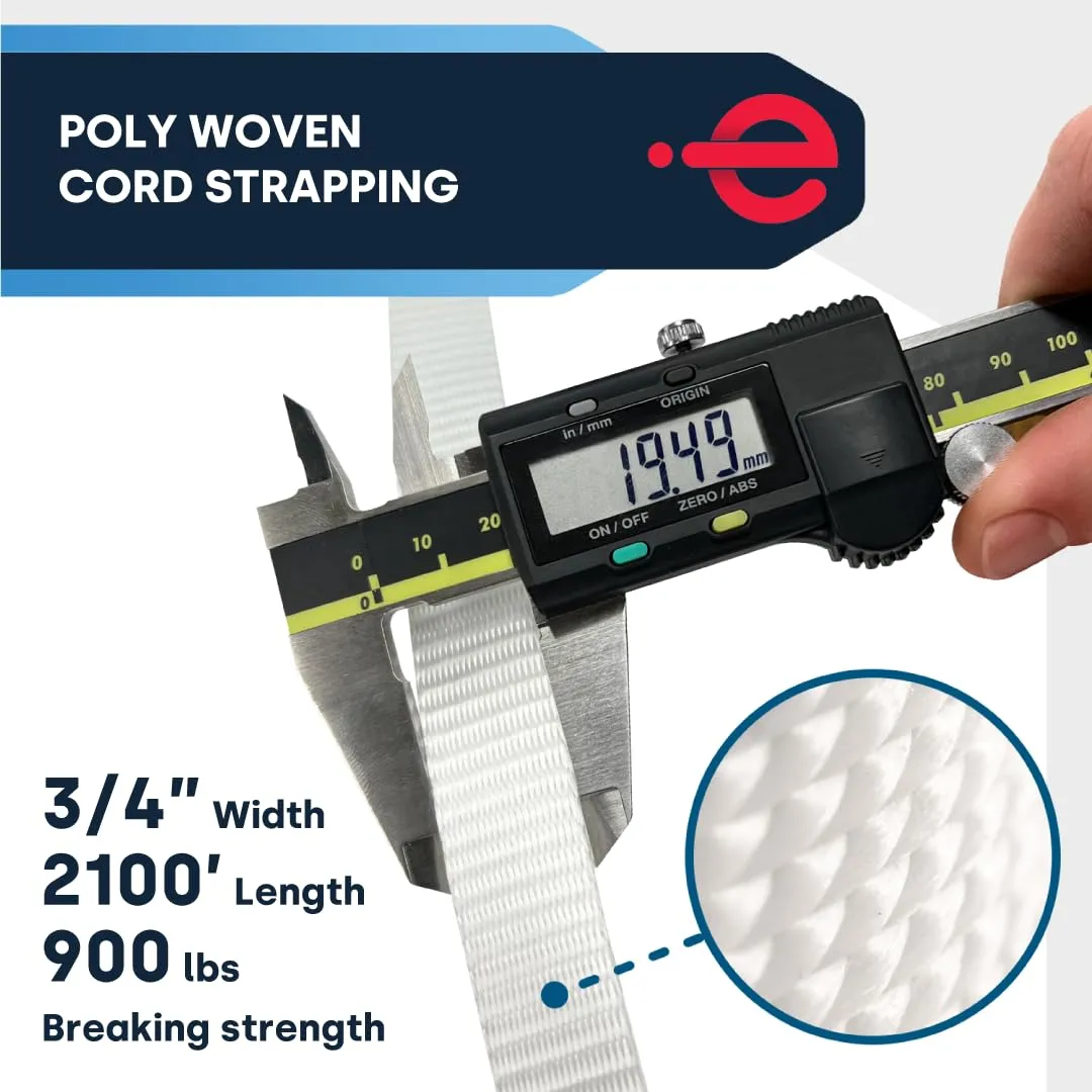 ESK Packaging® Woven Poly Cord Strapping - 3/4" x 2100 Foot x 900lbs Break Strength – Light Duty, Weather-Resistant Flat Rope – 1 Roll
