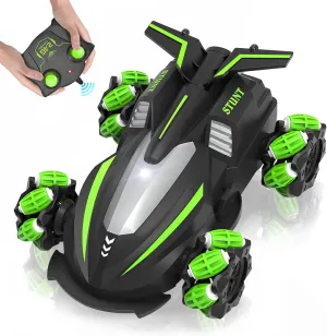 Eulogia Remote Control Stands Up Car, 2.4GHz RC Stunt Spin Car, Features 360° Rotation, Drift, Forward, Backward, All-Terrain Cars Toys for 4-10 Boys Girls, for Thanksgiving New Year（Green