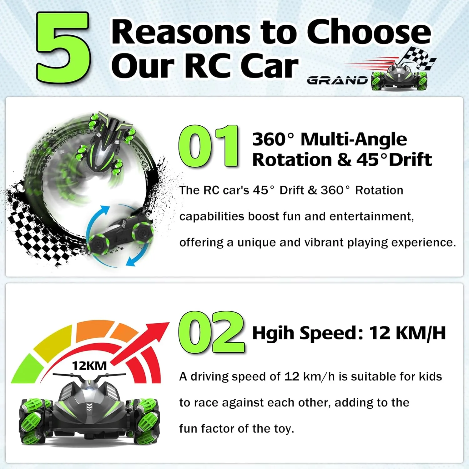Eulogia Remote Control Stands Up Car, 2.4GHz RC Stunt Spin Car, Features 360° Rotation, Drift, Forward, Backward, All-Terrain Cars Toys for 4-10 Boys Girls, for Thanksgiving New Year（Green