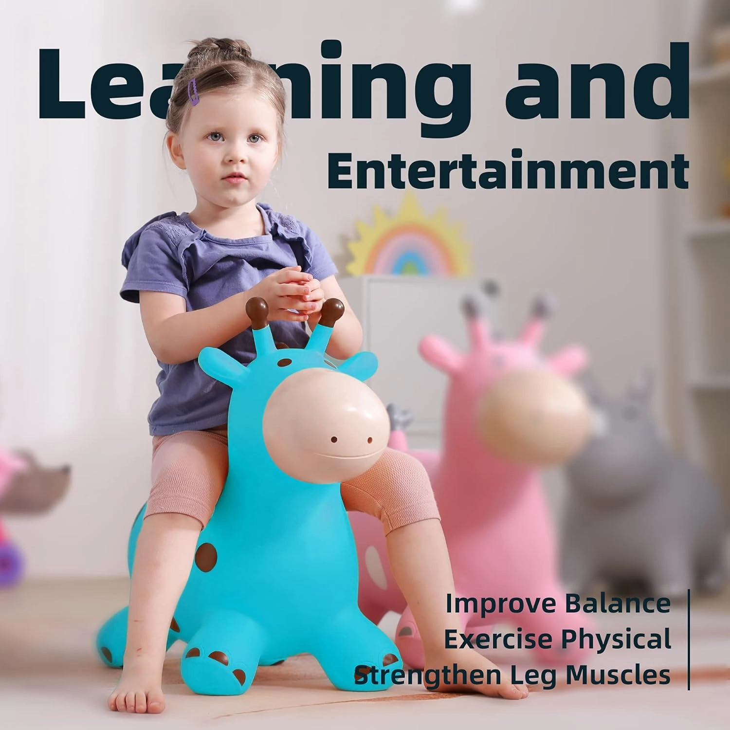 EVERICH TOY Giraffe Bouncy Horse Hopper for Toddlers, Bouncy Animals Jumping Horse, Inflatable Ride on Bouncer Hopping Toys Gifts for Boys and Girls 18 Months 2 3 4 5 6 Years Old