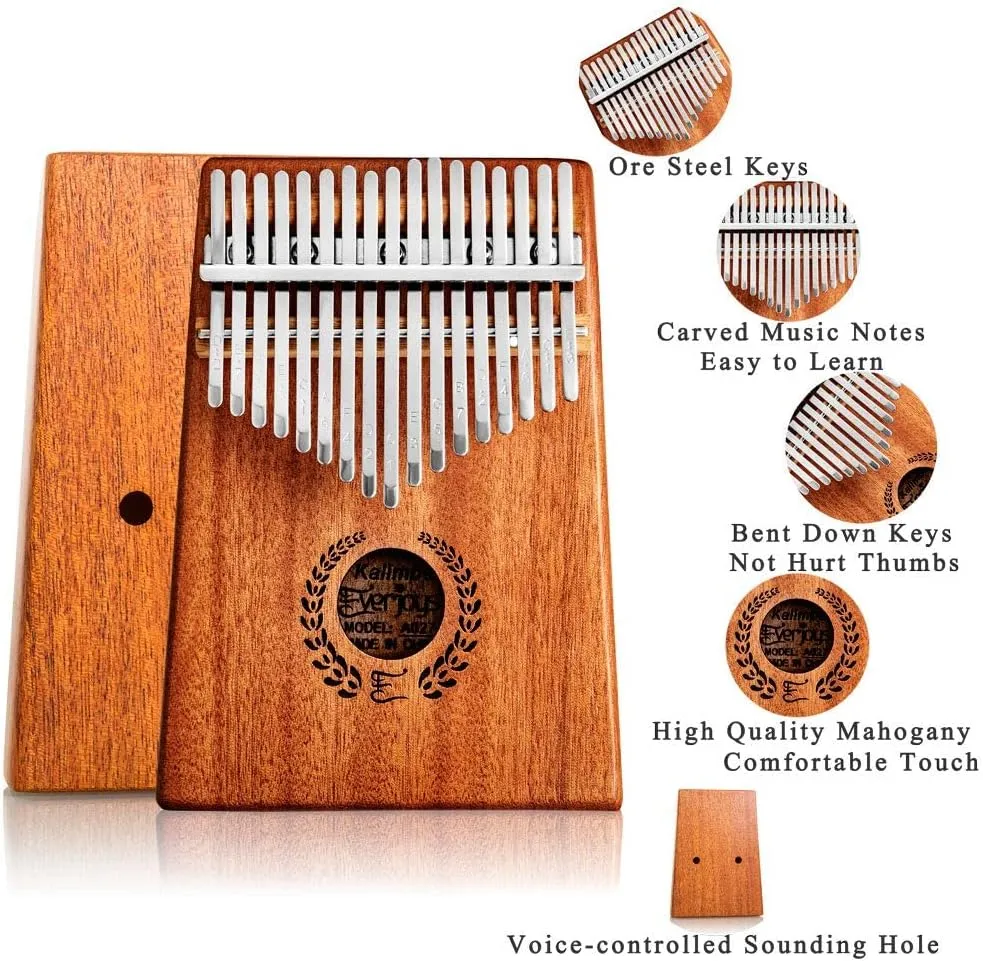 Everjoys Kalimba Thumb Piano 17 Keys, Professional Musical Instrument Finger Piano Marimbas with Portable Soft Cloth Bag, Fast to Learn Songbook, Tuning Hammer, All in One Kit