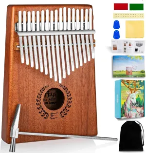 Everjoys Kalimba Thumb Piano 17 Keys, Professional Musical Instrument Finger Piano Marimbas with Portable Soft Cloth Bag, Fast to Learn Songbook, Tuning Hammer, All in One Kit